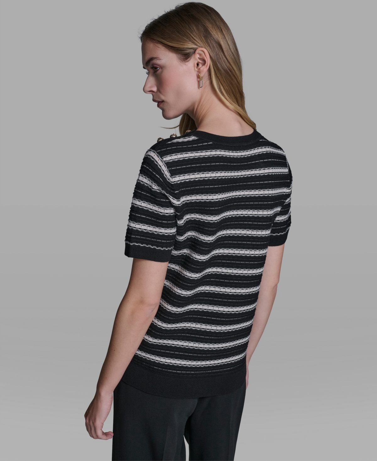 Karl Lagerfeld Paris Women's Striped Crewneck Sweater