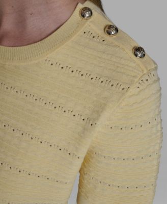 Women's Solid Pointelle Crew Neck Sweater