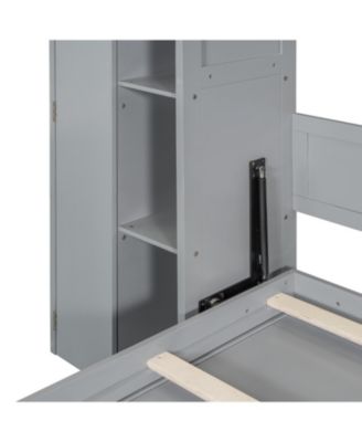  Queen Size Murphy Bed Wall Bed with Shelves, Wardrobe and LED Lights,Gray