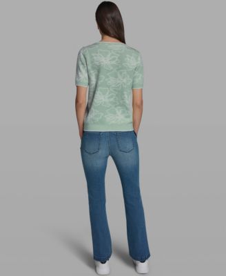 Women's Flower Print Short-Sleeve Sweater