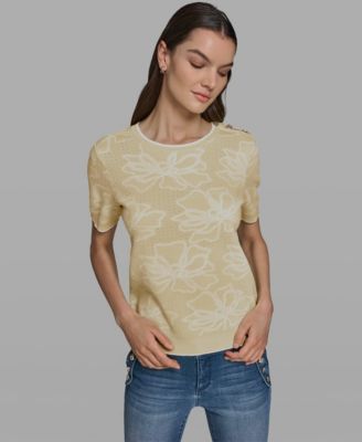Women's Flower Print Short-Sleeve Sweater