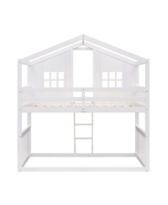 Twin Over Twin House Bunk Bed With Ladder, Wood Bed