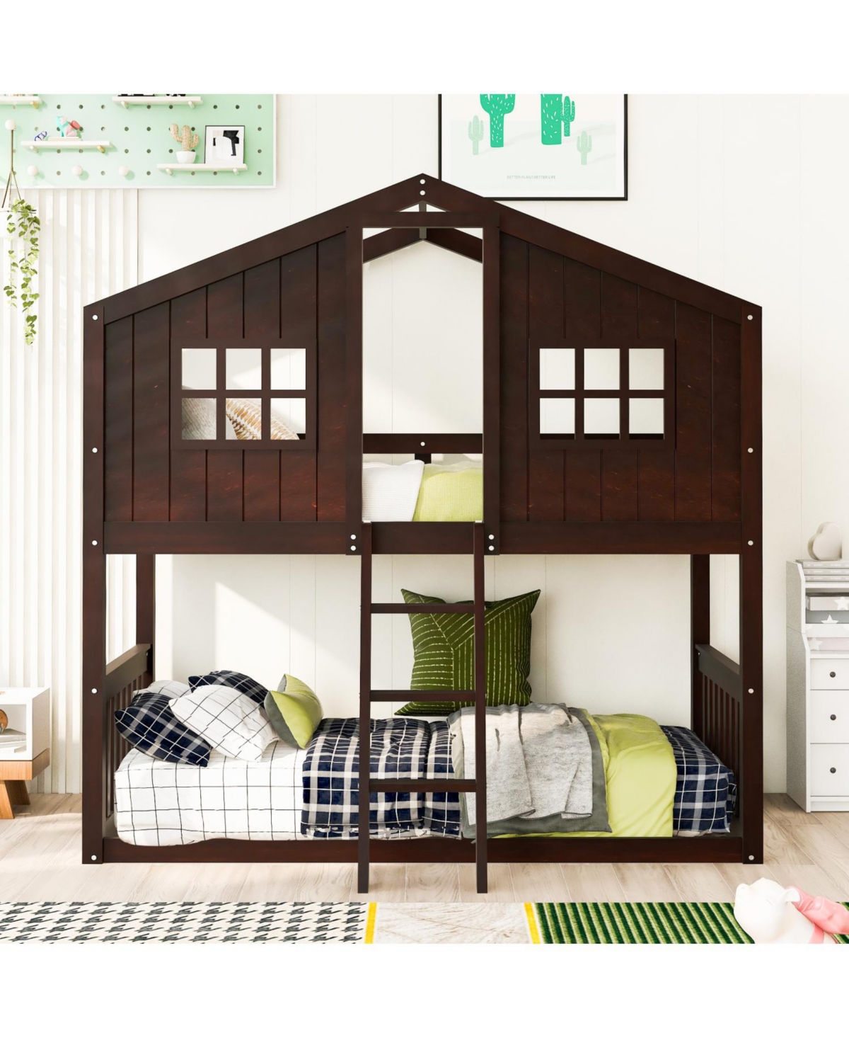 Streamdale Furniture Twin Over House Bunk Bed With Ladder, Wood