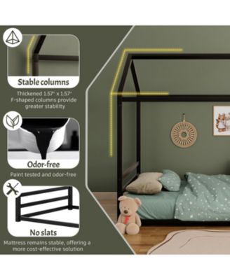 Montessori Metal Floor Bed Frame, House Bed with Guardrails, Kids/Toddlers.