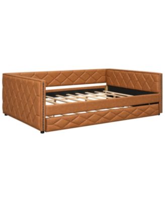 Full XL Size Upholstered Daybed with Trundle and LED