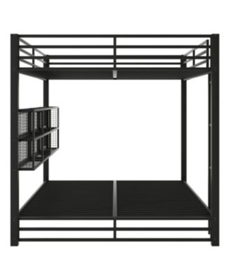 Metal Queen over Queen Bunk Bed with Storage Cabinets and LED