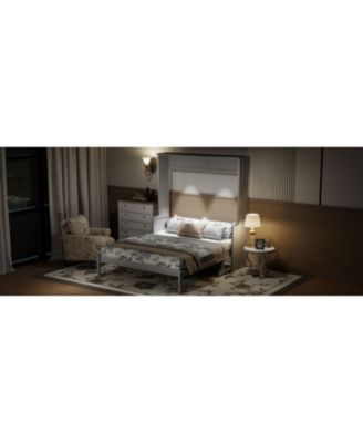 Queen Size Murphy Bed with Desk,LED Lights and USB Charging Station,Gray