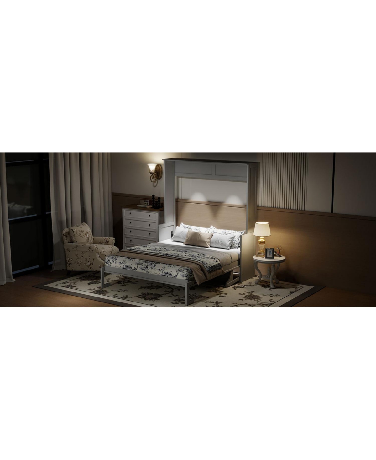 Streamdale Furniture Queen Size Murphy Bed with Desk,Led Lights and Usb Charging Station,Gray