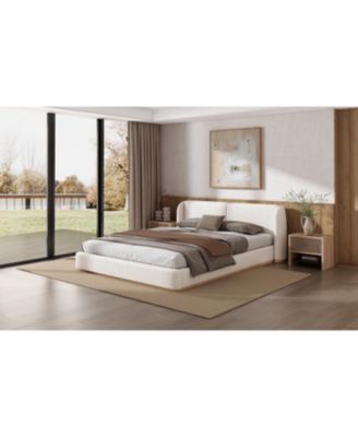 Boucle Wingback Bed Frame, Solid Wood Base