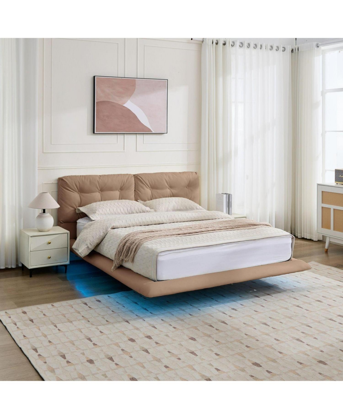 Streamdale Furniture Queen Upholstered Led Platform Bed