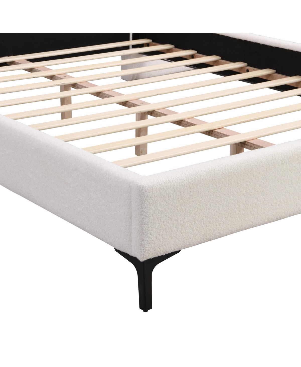 Streamdale Furniture Queen Chic Boucle Upholstered Bed with Integrated Lights and Shelves