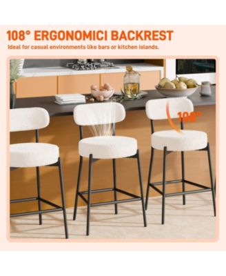 Bar Stools Set of 3, 24 Inches Modern Counter Height Bar Stools with Curved Back Metal Legs, Upholstered Tall Barstools