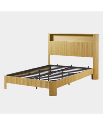  Full XL Bed Frame- Storage Headboard, Charging Station, Natural