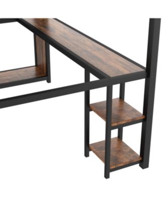 Queen Loft Bed Frame Wardrobe, Desk & Shelves - Woodgrain