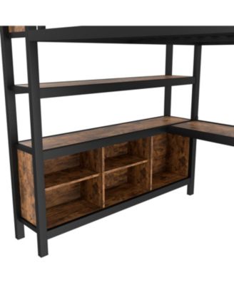  Queen Loft Bed with Wardrobe, Desk & Storage - Black Woodgrain