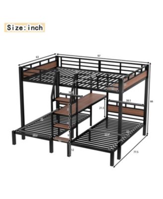 Queen/Twin/Twin Metal Bunk Bed w/ Storage - Black