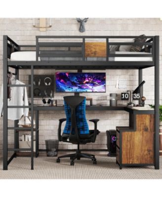 Queen Loft Bed with Desk & Storage
