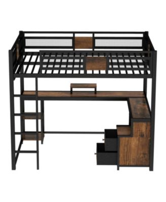 Queen Loft Bed with Desk & Storage