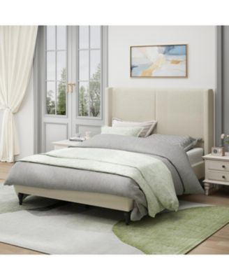 Queen Bed Frame, 55.5" Upholstered Headboard, Boucle Fabric
