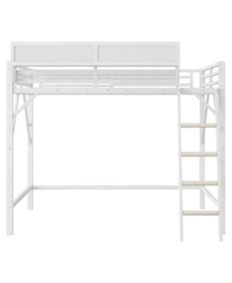 Queen Size Metal Loft Bed with Shelves & Ladder