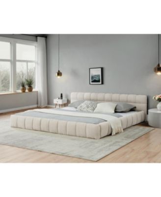  California King Upholstered Platform Bed Frame - Beige