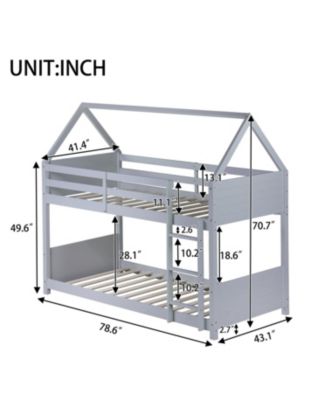 Twin Over Twin Wood Guardrails House Bunk Bed