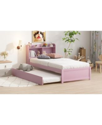 Twin Wood Trundle & Bookcase Bed