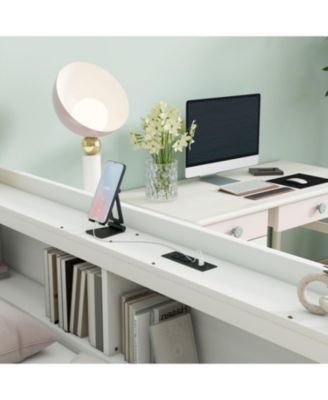 L-Shaped Bookcase Bed with Power, USB & Drawers