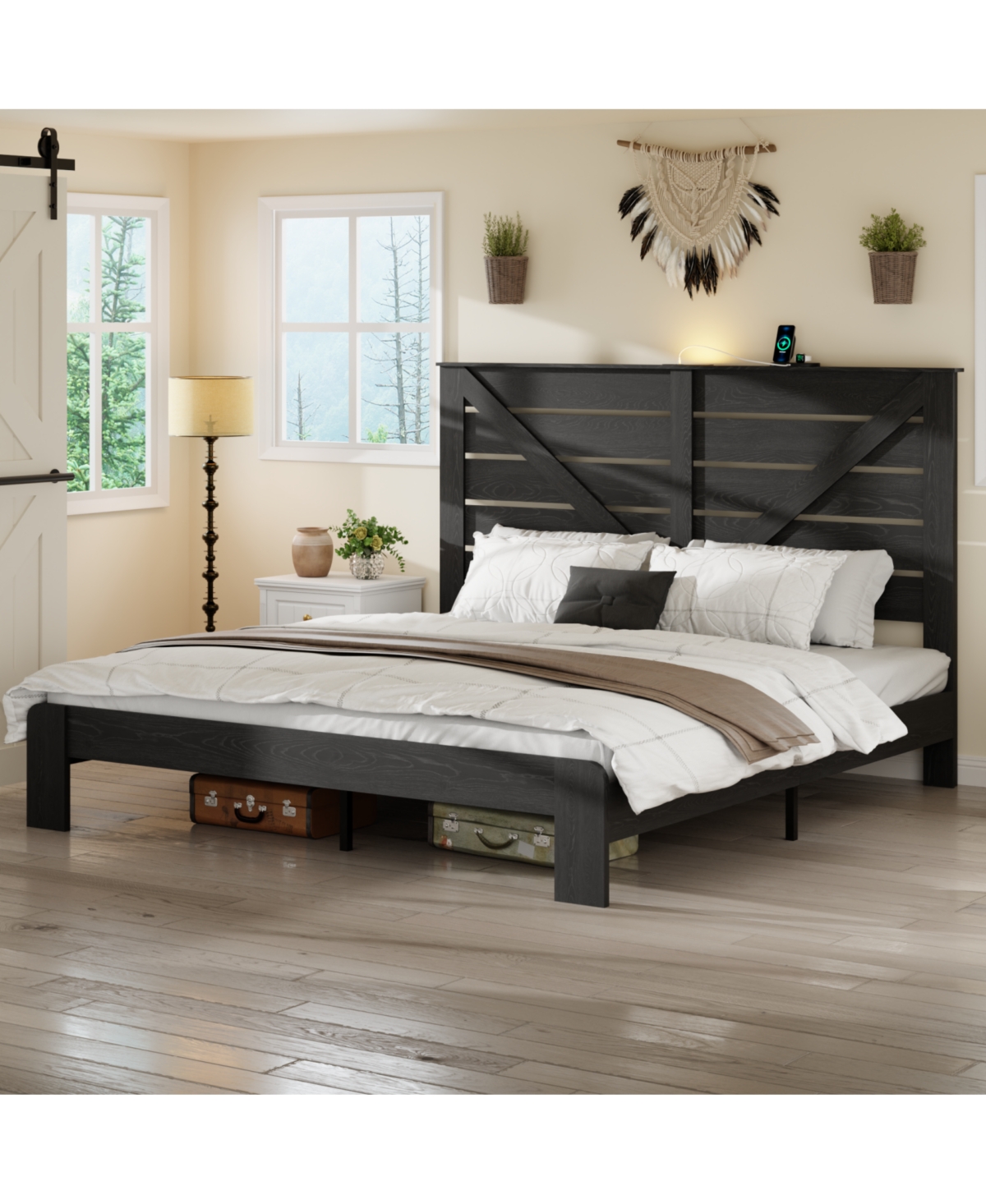 Streamdale Furniture King Wood Platform Bed Frame, Noise Free, Easy Assembly, Under Bed Storage, Black