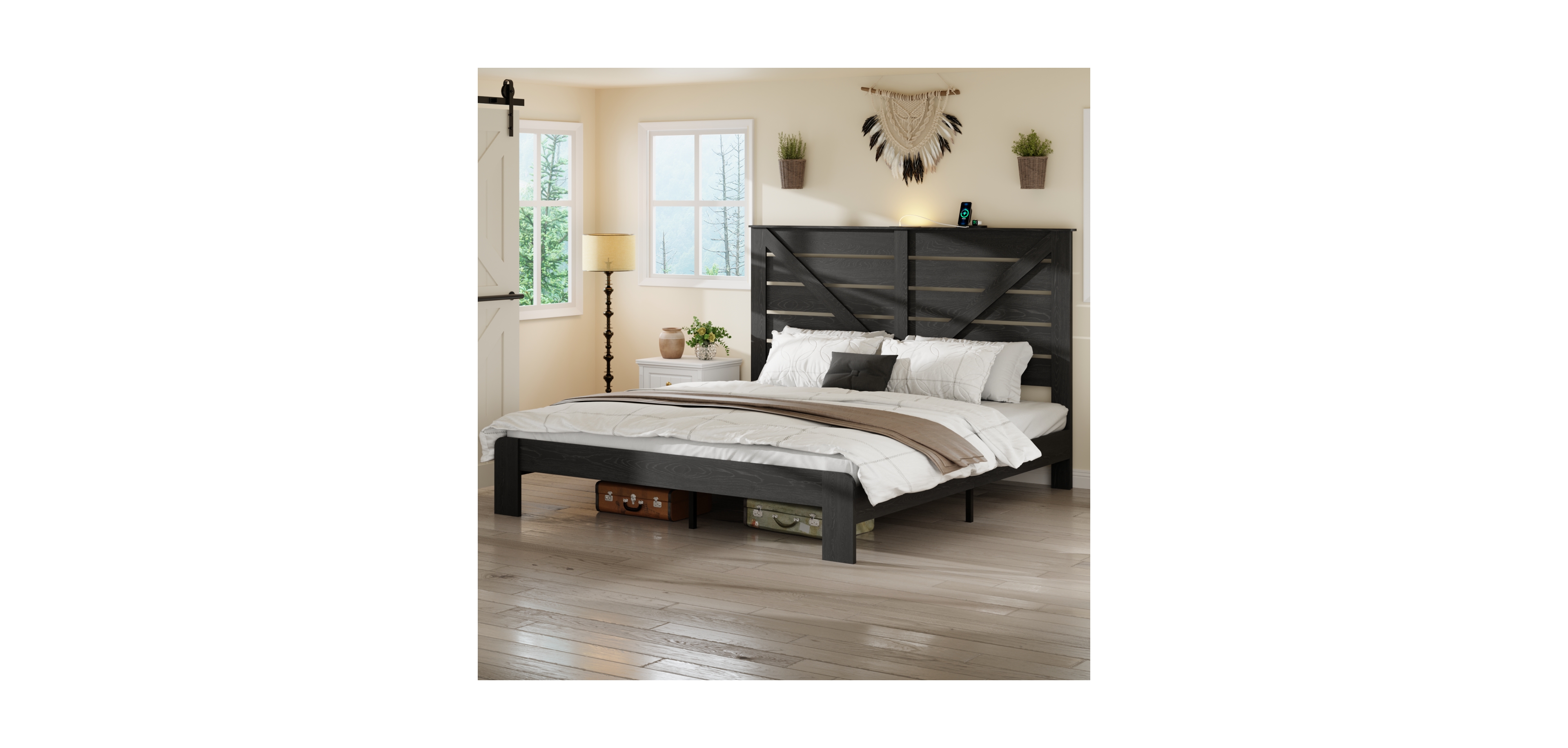 Streamdale Furniture King Wood Platform Bed Frame, Noise Free, Easy Assembly, Under Bed Storage, Black