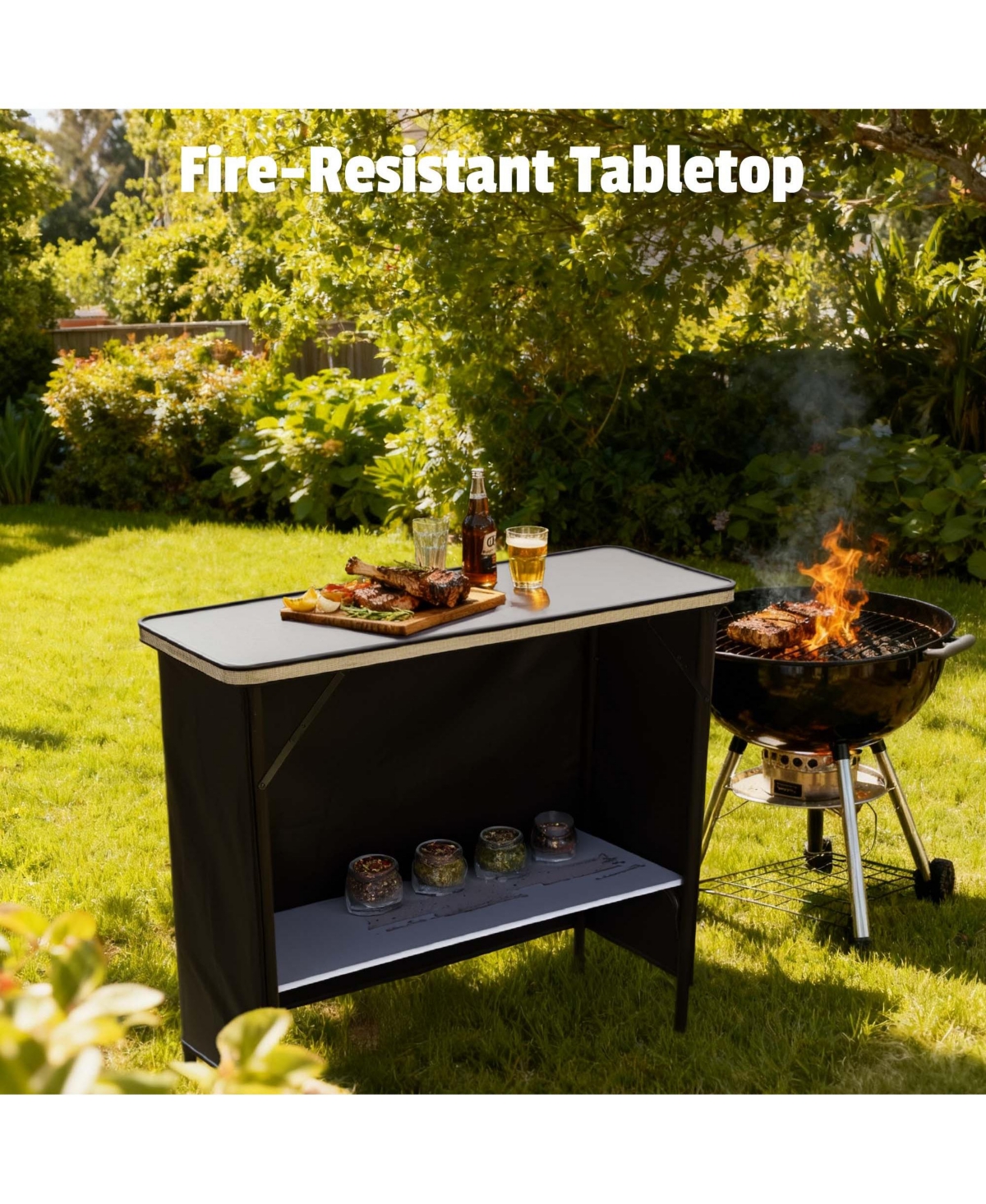 InstaHibit Ez Go 2 Pcs Portable Bar Table Shimmer Decor with Carry Bag Black Skirt for Wedding Camping Tradeshow Party