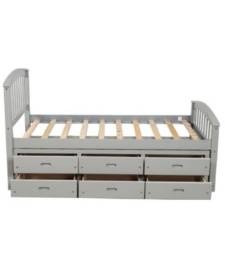 Twin Size Platform Storage Bed Solid Wood Bed With 6 Drawers