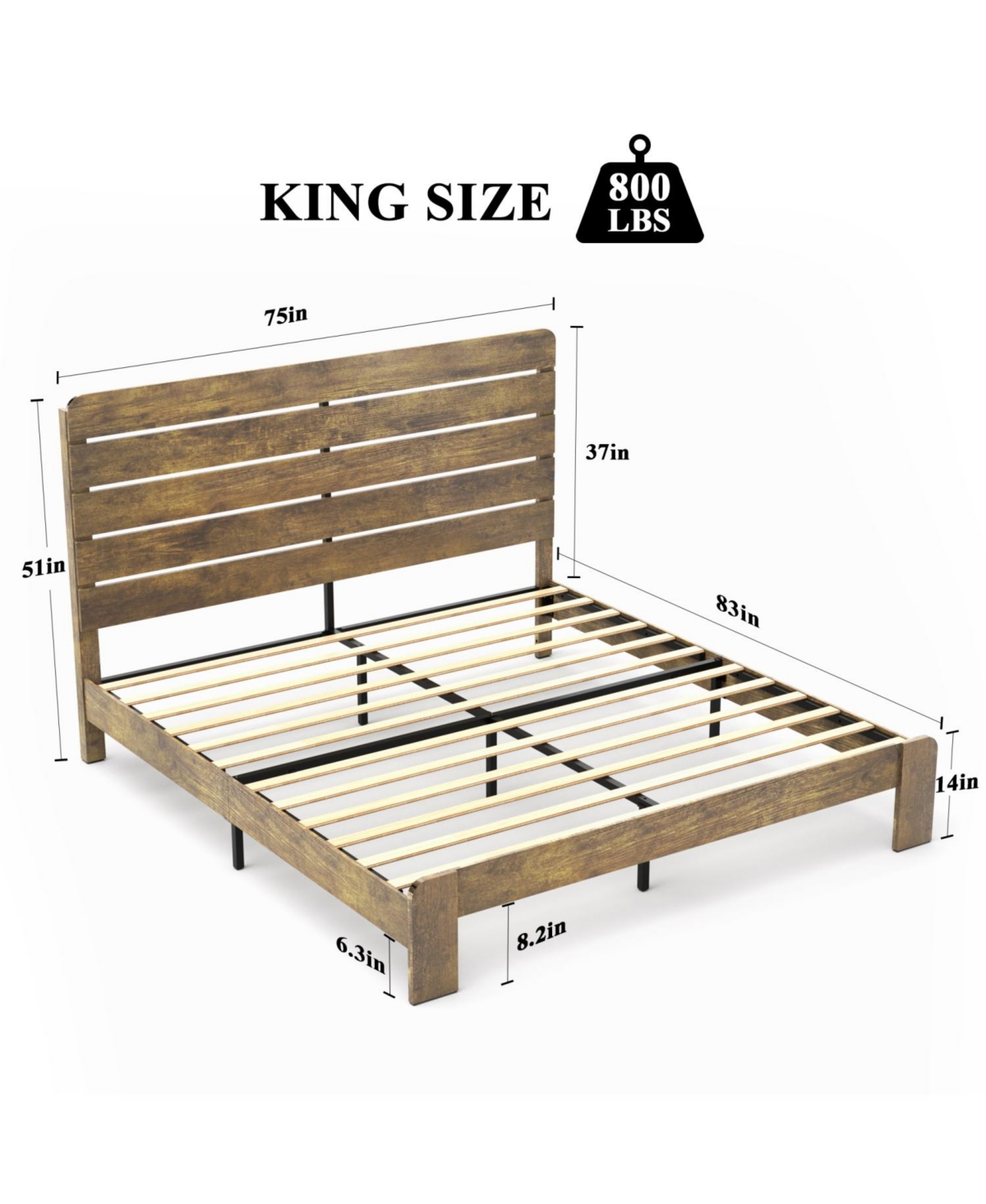 Streamdale Furniture King Size Wood Platform Bed Frame with Storage