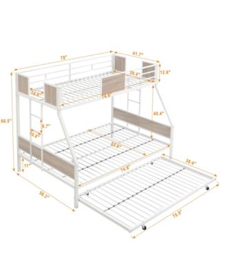 Twin Over Full Bunk Bed with 2 Ladders, Guardrail, Trundle