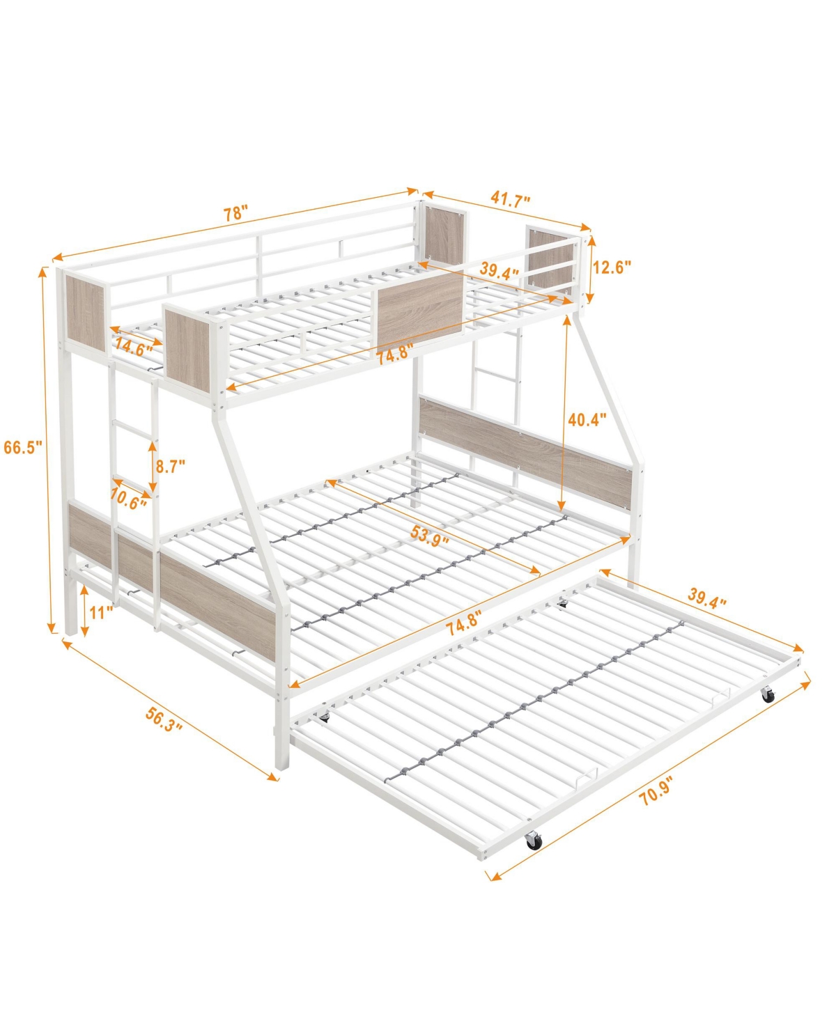 Streamdale Twin Over Full Bunk Bed with 2 Ladders, Guardrail, Trundle