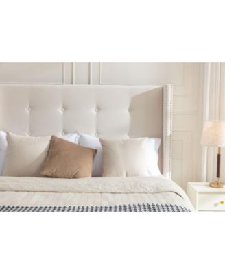 Peyton King Bed Ivory Velvet Tufted Wingback