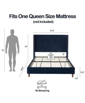 Peyton Queen Upholstered Bed Blue Velvet, Easy Assembly
