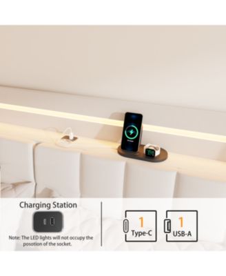 King Floating Bed Frame with LED and Charger