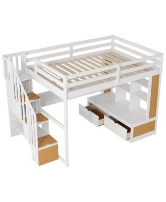 Loft Bed with Desk, Shelves, Drawers, & Storage Staircase