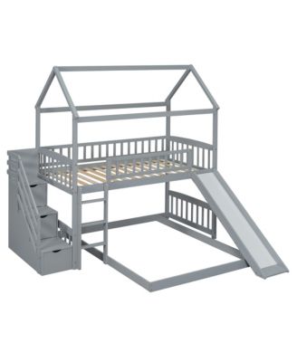 Streamdale Twin Bunk Bed with Drawers, Slide, White