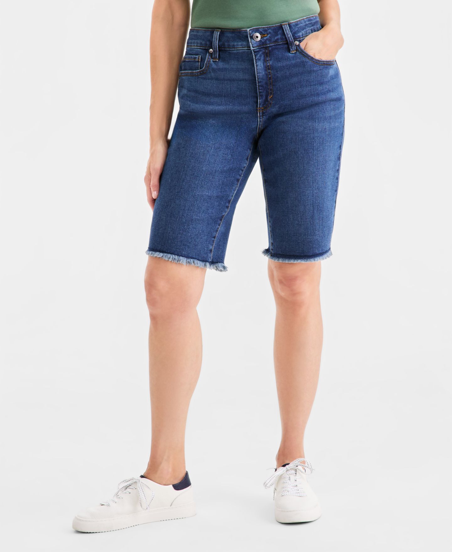 Женские шорты Style & Co Mid-Rise Raw-Edge Bermuda Jean, цвет: Синий — фото 2