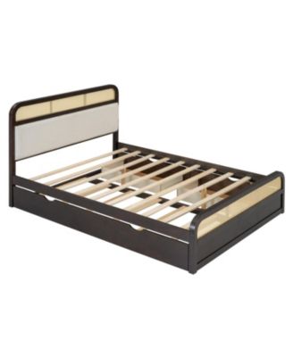 Wooden Platform Bed with Trundle and 2 Drawers