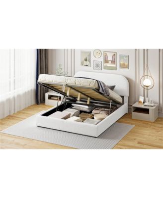 White Teddy Fleece Queen Platform Bed with Storage