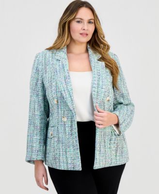 Plus Size Open-Front Tweed Jacket