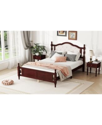  Queen Pine Bed with Upholstered Headboard and Footboard
