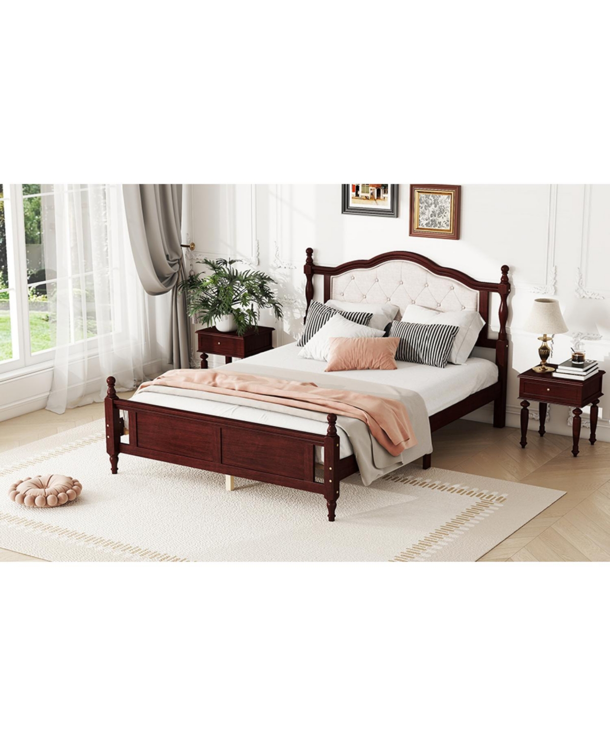Streamdale Furniture Queen Pine Bed with Upholstered Headboard and Footboard