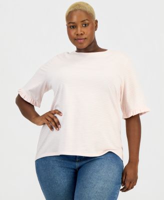 Plus Size Striped Ruffle-Sleeve Tee