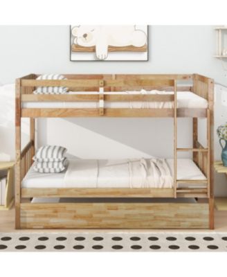Twin Wood Bunk Bed with Trundle and Convertible Beds
