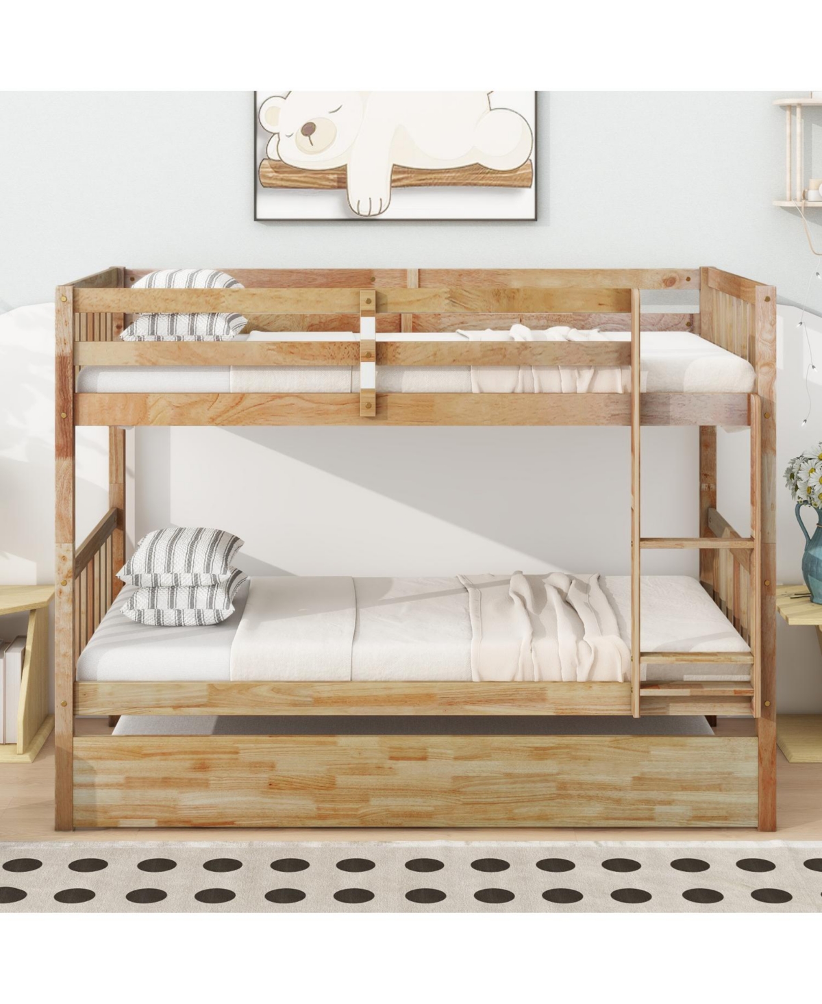 Streamdale Furniture Twin Wood Bunk Bed with Trundle and Convertible Beds