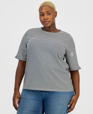 Plus Size Striped Ruffle-Sleeve Tee